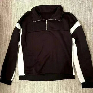 SHEIN XL white and black quarter zip long sleeve sweater
